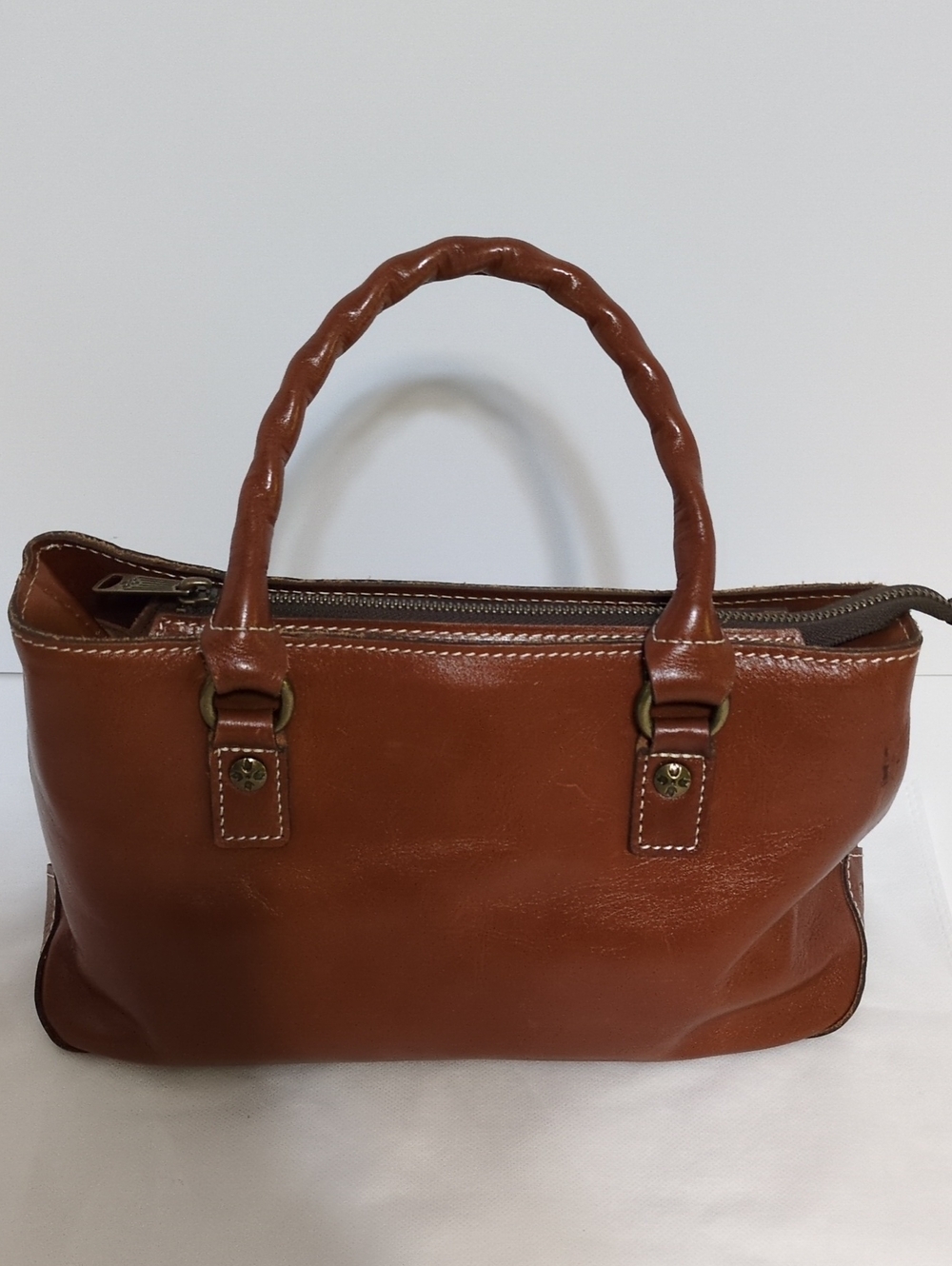 Patricia Nash Cognac Brown Leather Top Handle Satchel Bag
